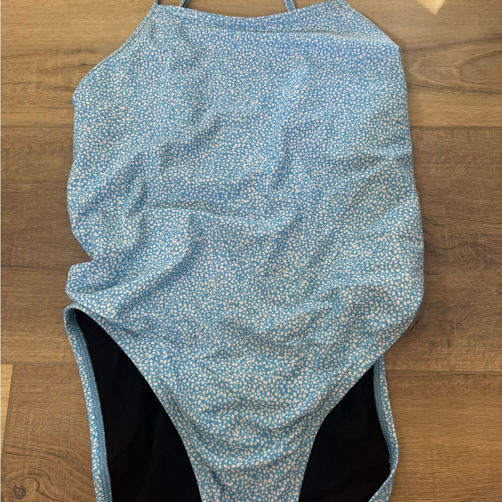 Blue and White Patterned Swimsuit